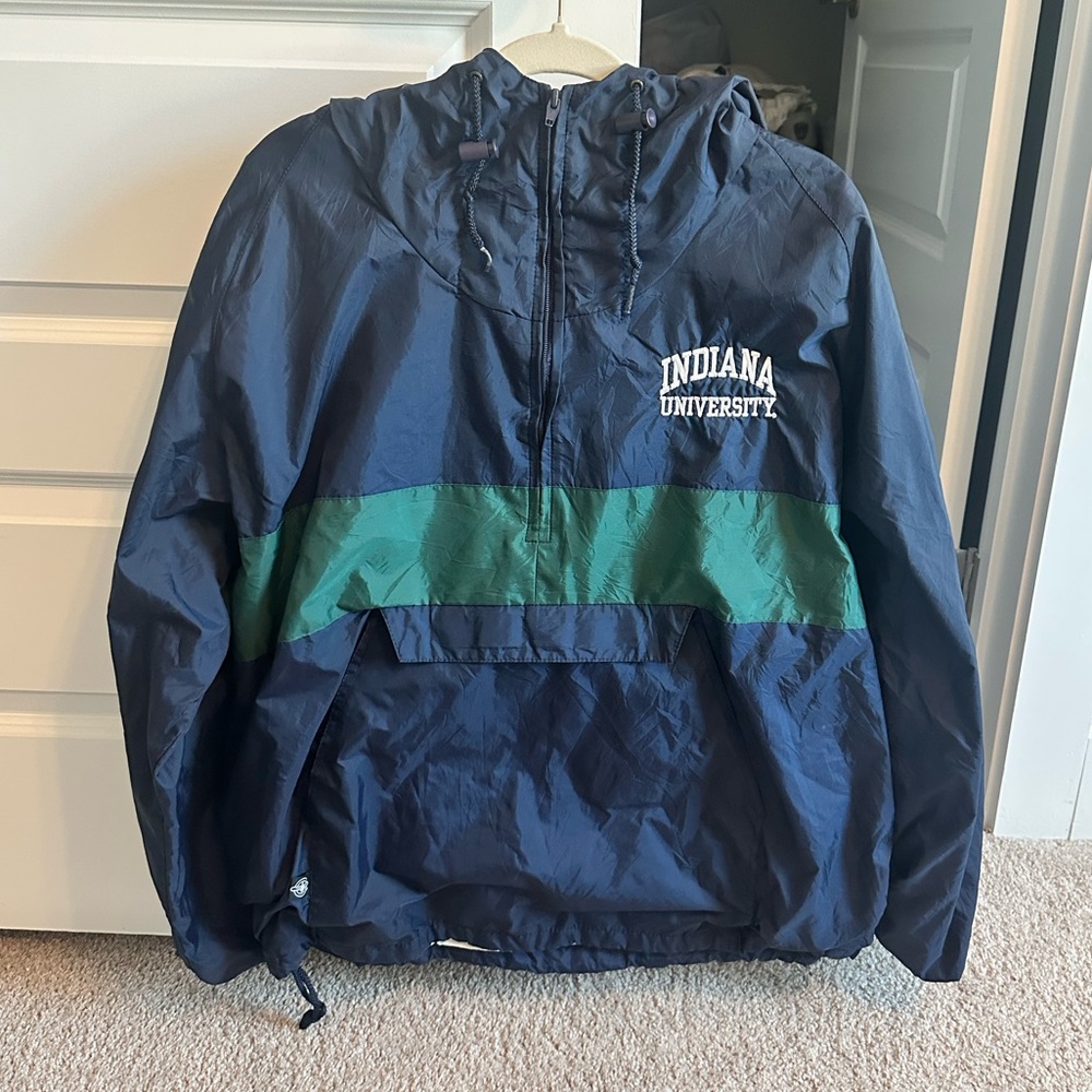 Vintage Charles River Apparel Indiana University Navy and Green Windbreaker